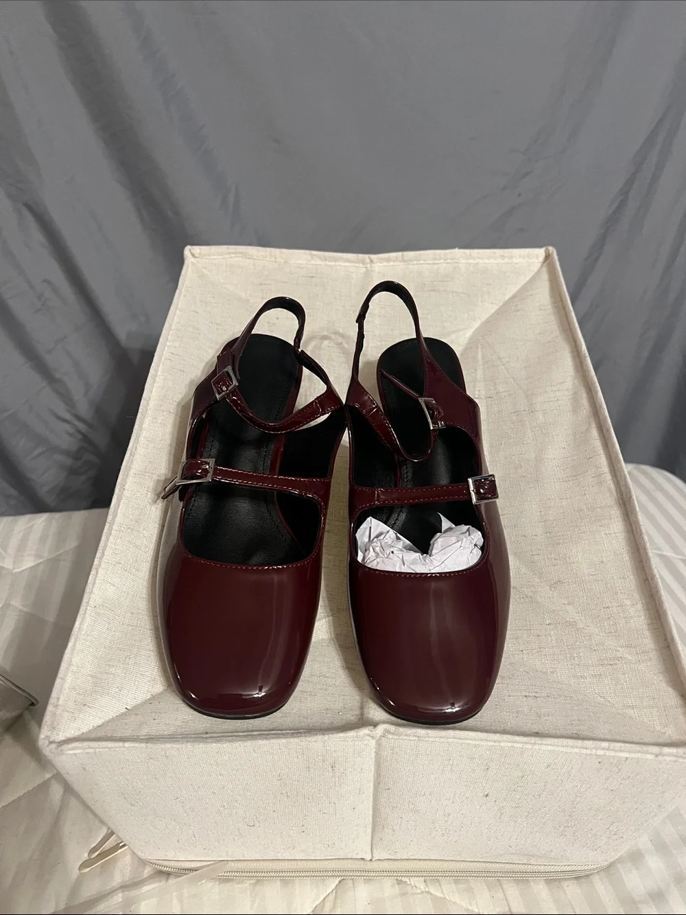 Burgundy Slingback Buckle Mary Jane Heels - Picture 1 of 4